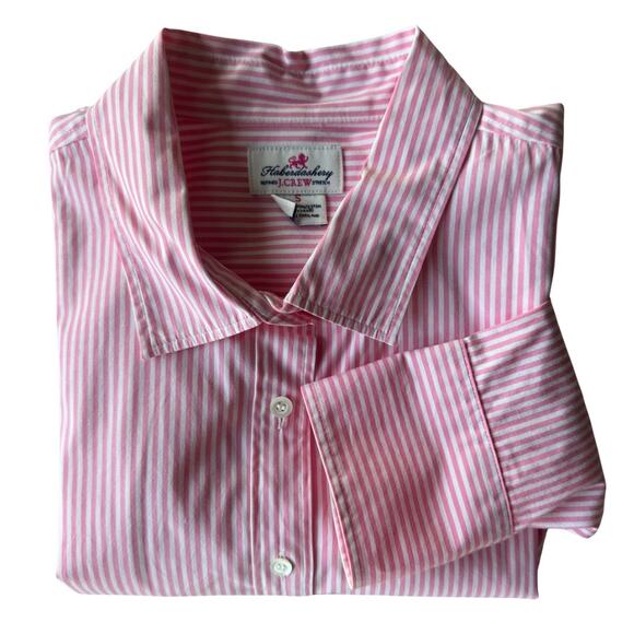 Haberdashery J. Crew Stretch Pink White Stripe button Down Shirt Small S - Picture 4 of 9